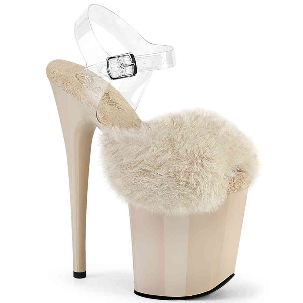 Pleaser - FLAMINGO-808FUR Sandaal met enkelband, Paaldans schoenen - Creme